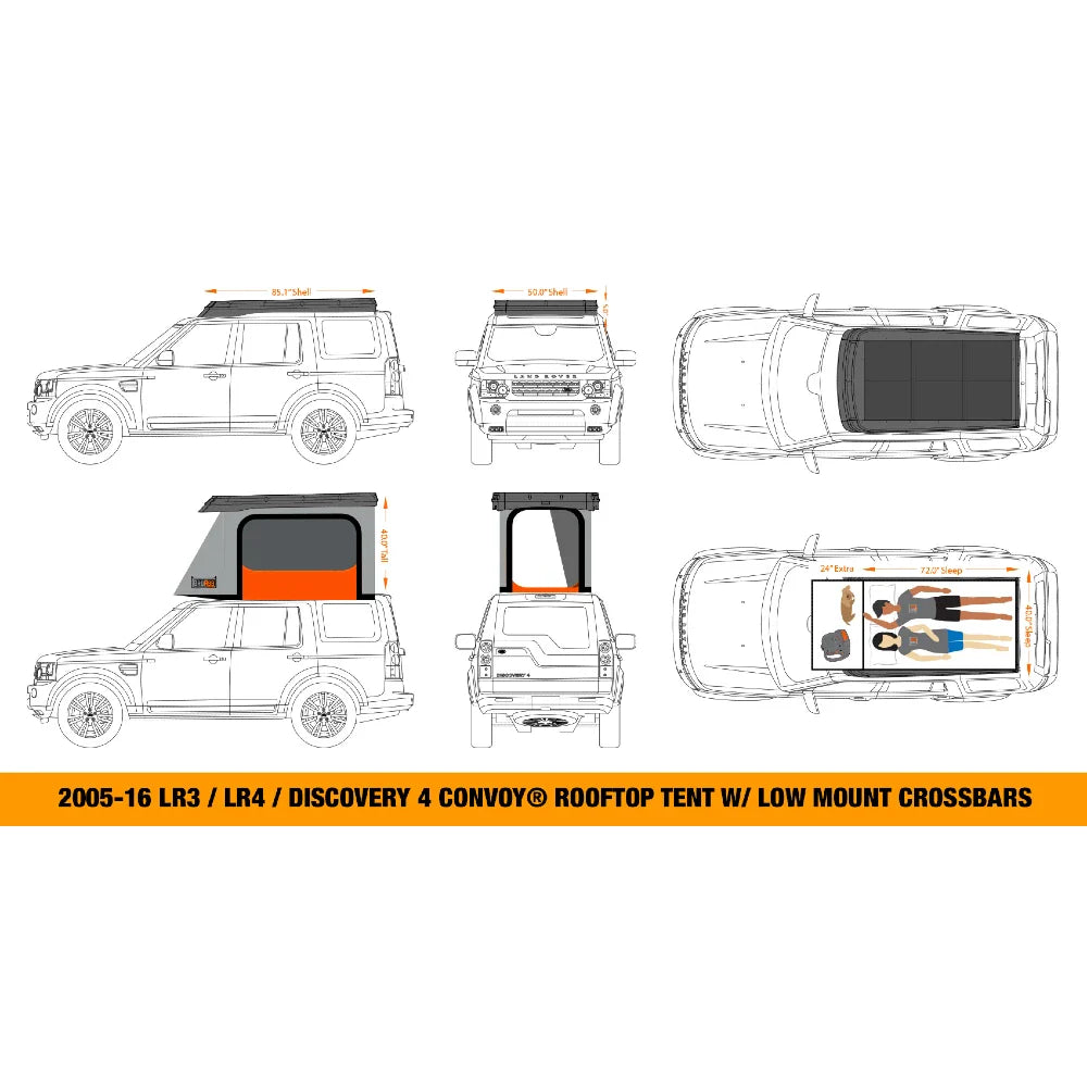 Badass Tents 2005-2016 Land Rover LR3 / LR4 / Discovery 3 / Discovery 4 CONVOY® Rooftop Tent w/ Low Mount Crossbars