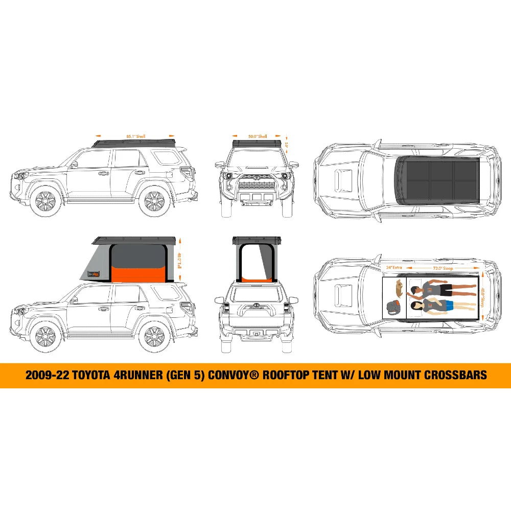 Badass Tents 2009-24 Toyota 4Runner (Gen 5) CONVOY® Rooftop Tent w/ Low Mount Crossbars