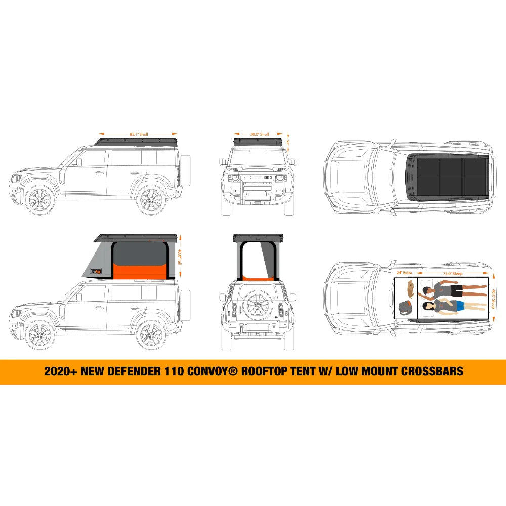 Badass Tents 2020-24 Land Rover NEW Defender 110 CONVOY® Rooftop Tent w/ Low Mount Crossbars