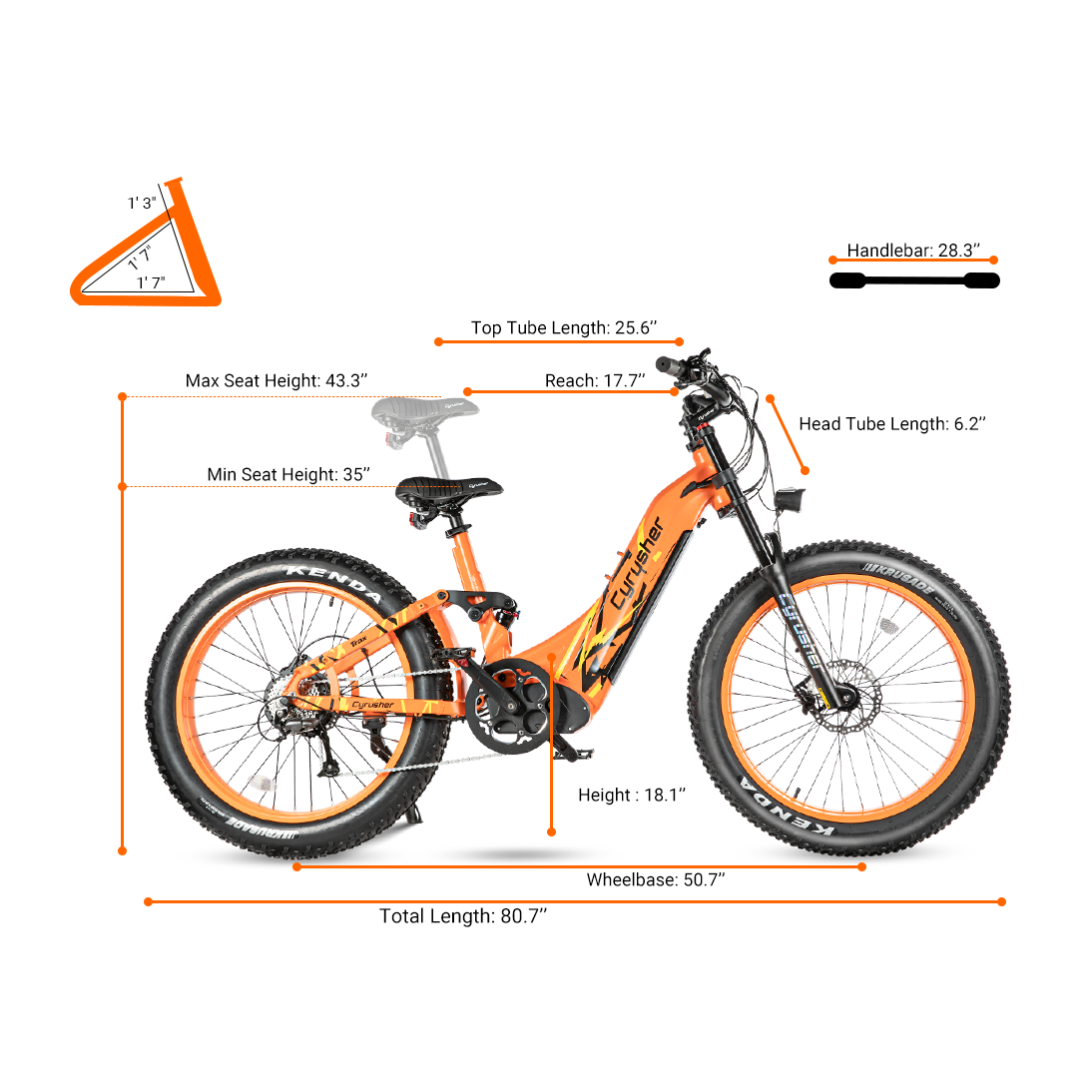 Cyrusher Trax 24" Step-Through All-Terrain Ebike with Air Shock – 28 MPH Top Speed